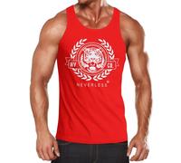 Neverless® Herren Tank-Top Schriftzug Oldschool Print Tiger Bedruck Muskelshirt Muscle Shirt Rot-Weiss M