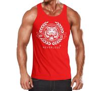 Neverless® Herren Tank-Top Schriftzug Oldschool Print Tiger Bedruck Muskelshirt Muscle Shirt Rot-Weiss 3XL