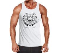 Neverless® Herren Tank-Top Schriftzug Oldschool Print Tiger Bedruck Muskelshirt Muscle Shirt Weiss-schwarz XL