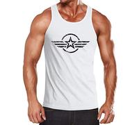 Neverless® Herren Tank-Top Shirt Airforce Symbol Stern Army Military Aufdruck Emblem Muskelshirt Muscle Shirt weiß S