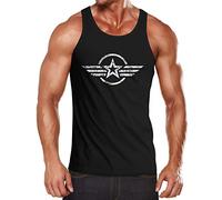 Neverless® Herren Tank-Top Shirt Airforce Symbol Stern Army Military Aufdruck Emblem Muskelshirt Muscle Shirt schwarz S