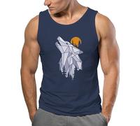 Neverless® Herren Tank-Top Shirt Polygon Print Wolf Wald Outdoor Adventure Natur Tiermotiv Muskelshirt Navy L