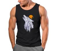 Neverless® Herren Tank-Top Shirt Polygon Print Wolf Wald Outdoor Adventure Natur Tiermotiv Muskelshirt schwarz M
