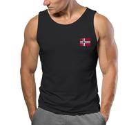 Neverless® Herren Tank-Top Skandinavisches Design Flagge Norwegen Fan Shirt für Sport Alltag Reise Muskelshirt Schwarz L