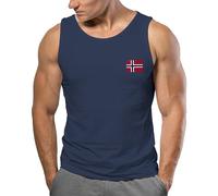 Neverless® Herren Tank-Top Skandinavisches Design Flagge Norwegen Fan Shirt für Sport Alltag Reise Muskelshirt Navy L
