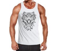 Neverless Herren Tank-Top Tiger Boho Zentangle Bohamian Atzec Federn Traumfänger Weiss L
