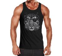 Neverless Herren Tank-Top Tiger Eye Patch Tigerkopf Muskelshirt Muscle Shirt Achselshirt Schwarz M