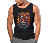 Neverless® Herren Tank-Top Tiger Print Aufdruck Flammen Sommer Sonnenbrille Kunst Fashion Streetstyle Muskelshirt schwarz S