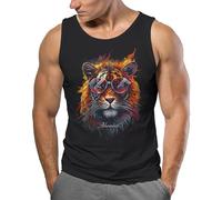 Neverless® Herren Tank-Top Tiger Print Aufdruck Flammen Sommer Sonnenbrille Kunst Fashion Streetstyle Muskelshirt Schwarz XXL
