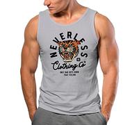 Neverless® Herren Tank-Top Tiger Print Motiv Schrift Retro Vintage Style Fashion Streetstyle Muskelshirt grau M