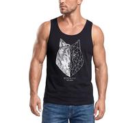 Neverless® Herren Tank-Top Wolf Polygon Kunst Grafik Tiermotiv Printshirt Muskelshirt Muscle Shirt Schwarz XXL