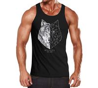 Neverless® Herren Tank-Top Wolf Polygon Kunst Grafik Tiermotiv Printshirt Muskelshirt Muscle Shirt schwarz L