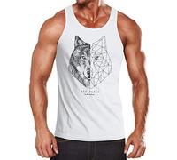 Neverless® Herren Tank-Top Wolf Polygon Kunst Grafik Tiermotiv Printshirt Muskelshirt Muscle Shirt weiß M