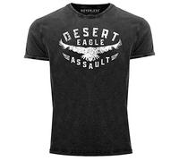 Neverless® Herren Vintage Shirt Adler Aufschrift Desert Eagle Assault Printshirt T-Shirt Aufdruck Used Look Slim Fit schwarz XXL