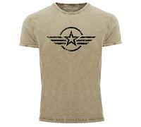 Neverless® Herren Vintage Shirt Airforce Stern Army Military Aufdruck Printshirt T-Shirt Aufdruck Used Look Slim Fit Natur L