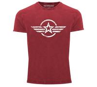 Neverless® Herren Vintage Shirt Airforce Stern Army Military Aufdruck Printshirt T-Shirt Aufdruck Used Look Slim Fit Rot S