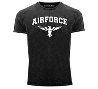 Neverless® Herren Vintage Shirt Airforce US Army Adler Militär Printshirt T-Shirt Aufdruck Used Look schwarz M