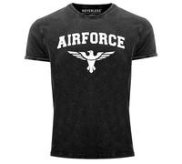 Neverless® Herren Vintage Shirt Airforce US Army Adler Militär Printshirt T-Shirt Aufdruck Used Look Schwarz XXL