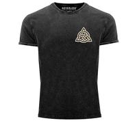 Neverless® Herren Vintage-Shirt Aufdruck Logo Wikinger nordische Mythologie Valknut Wotansknoten Valhalla schwarz XXL