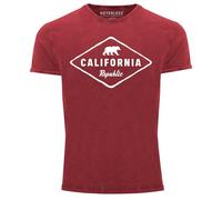 Neverless® Herren Vintage Shirt California Republic Bear Badge Bär Sunshine State USA Printshirt T-Shirt Aufdruck Rot L