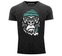 Neverless® Herren Vintage Shirt Gorilla AFFE Monkey Captain Sailor Seemann Printshirt T-Shirt Aufdruck Used Look Schwarz XXL