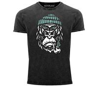 Neverless® Herren Vintage Shirt Gorilla AFFE Monkey Captain Sailor Seemann Printshirt T-Shirt Aufdruck Used Look schwarz M
