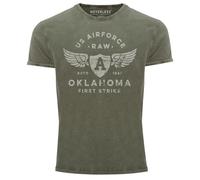 Neverless® Herren Vintage Shirt Print US Airforce Oklahoma Aviator Used Look Slim Fit Oliv S