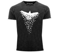 Neverless® Herren Vintage Shirt Rabe Vogel-Schwarm Tiermotiv Printshirt T-Shirt Aufdruck Used Look Slim Fit Schwarz XXL