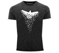 Neverless® Herren Vintage Shirt Rabe Vogel-Schwarm Tiermotiv Printshirt T-Shirt Aufdruck Used Look Slim Fit schwarz XL