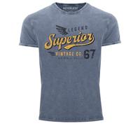 Neverless® Herren Vintage Shirt Retro Motiv Schriftzug Superior Legend Flügel Printshirt T-Shirt Aufdruck Used Look Slim Fit