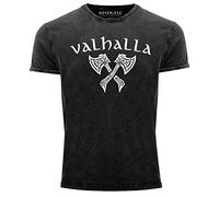 Neverless® Herren Vintage Shirt Valhalla Axt nordische Mythologie Wikinger Krieger Printshirt T-Shirt Aufdruck schwarz M
