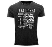 Neverless® Herren Vintage Shirt Valhalla Berserker Ragnar Lodbrok Sons of Odin Totenkopf Printshirt T-Shirt Aufdruck schwarz L