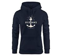 Neverless® Hoodie Damen Anker Motiv maritim Schriftzug Oceans Kapuzen-Pullover Navy L