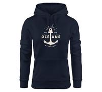 Neverless® Hoodie Damen Anker Motiv maritim Schriftzug Oceans Kapuzen-Pullover Navy M