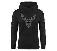 Neverless® Hoodie Damen Aufdruck Hirsch Geweih Polygon Motiv Print Fashion Kapuzen-Pullover Schwarz S