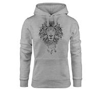 Neverless® Hoodie Damen Aufdruck Löwe Boho Style Atzekenmuster Traumfänger Ethno-Print Kapuzen-Pullover Grau XL
