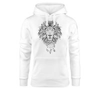 Neverless® Hoodie Damen Aufdruck Löwe Boho Style Atzekenmuster Traumfänger Ethno-Print Kapuzen-Pullover Weiss M