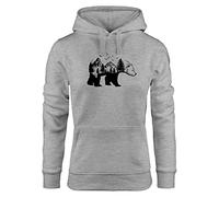 Neverless® Hoodie Damen Bär Kunst Grafik Printshirt Tiermotiv Adventure Print Aufdruck Kapuzen-Pullover Fashion Streetstyle grau M
