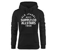 Neverless® Hoodie Damen Bedruckt Schriftzug Oldschool NYC New York City Allstars Kapuzen-Pullover Fashion Streetstyle schwarz -Weiss L