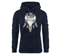 Neverless Hoodie Damen Boho Skull Totenkopf Schädel Traumfänger Dreamcatcher Bohamien Kapuzen-Pullover Navy S
