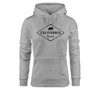 Neverless® Hoodie Damen California Republic Bear Badge Bär Sunshine State USA Print Aufdruck Fashion Streetstyle Grau XL