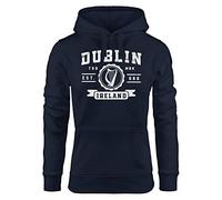 Neverless® Hoodie Damen Dublin Irland Retro Design Aufdruck Print Schrift Kapuzen-Pullover Fashion Streetstyle Navy XL