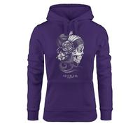 Neverless® Hoodie Damen Santa Print Muerte La Catrina Mexican Skull Dia de los Muertos Tattoo Design Kapuzen-Pullover Lila M