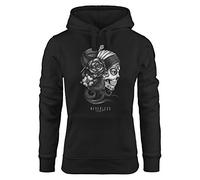 Neverless® Hoodie Damen Santa Print Muerte La Catrina Mexican Skull Dia de los Muertos Tattoo Design Kapuzen-Pullover schwarz XS