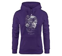 Neverless® Hoodie Damen Santa Print Muerte La Catrina Mexican Skull Dia de los Muertos Tattoo Design Kapuzen-Pullover lila S