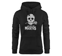 Neverless Hoodie Damen Sugar Skull Dia De Los Muertos Totenkopf mit Blumen Kapuzen-Pullover Frauen schwarz L