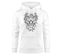 Neverless Hoodie Damen Tiger Boho Zentangle Bohamian Atzec Federn Traumfänger Kapuzen-Pullover Weiss M