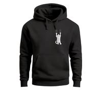 Neverless® Hoodie Herren Aufdruck Katze Cat Logo lustig Kapuzen-Pullover Männer Fashion Streetstyle Schwarz XL