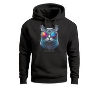 Neverless® Hoodie Herren Aufdruck Katze Cat Sommer Sonnenbrille Style Fashion Print Fashion Schwarz L