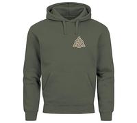 Neverless® Hoodie Herren Aufdruck Logo Wikinger nordische Mythologie Valknut Wotansknoten Valhalla Oliv 3XL